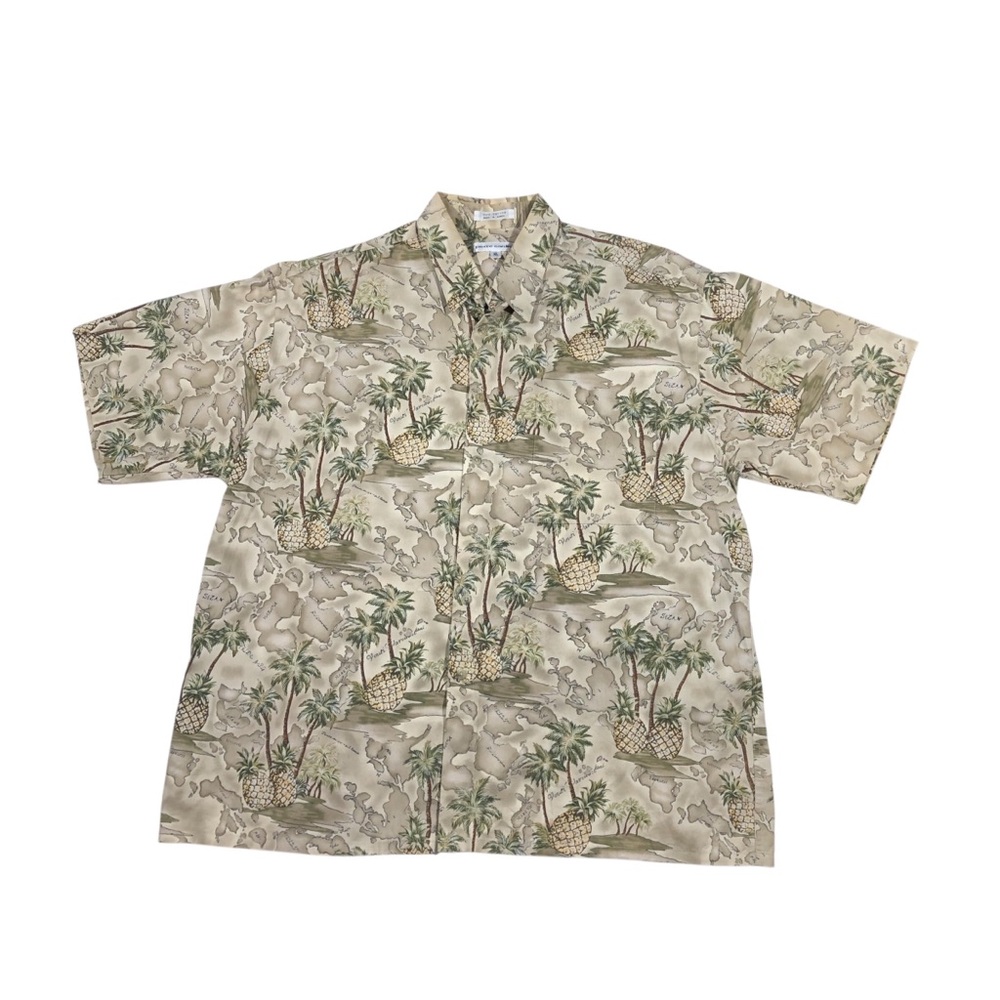 Vintage 90’s Pierre Cardin Pineapple Map Hawaiian Shirt Extra Large XL Rayon